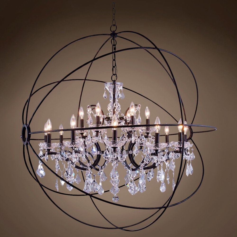 Joshua Marshal Foucault'S Orb Design 18 Lt 43.5" Dark Bronze Pendant with Clear European Crystal