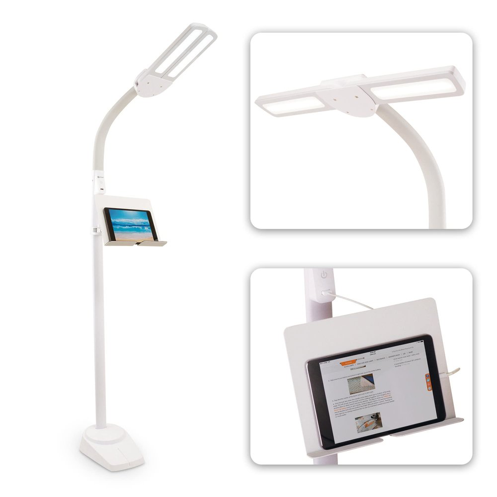 OttLite Dual Shade LED Floor Lamp with Adjustable Stand, White