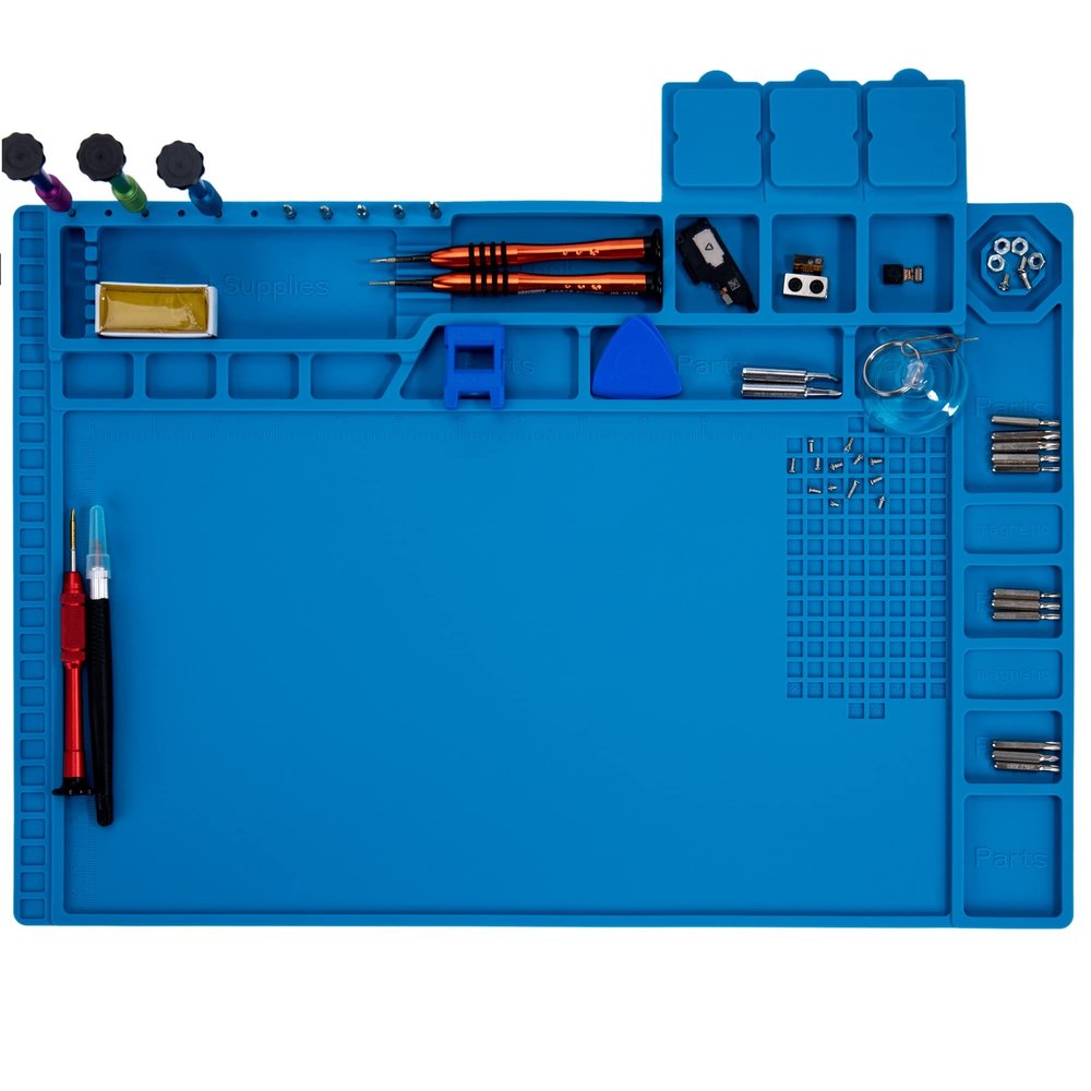 Premium Heat Resistant 932F Blue Magnetic Repair Work Mat Large Silicone Soldering Mat for Soldering, Electronics, Computer Cellphone Repair, BGA Soldering Gun Iron Workbench Protection