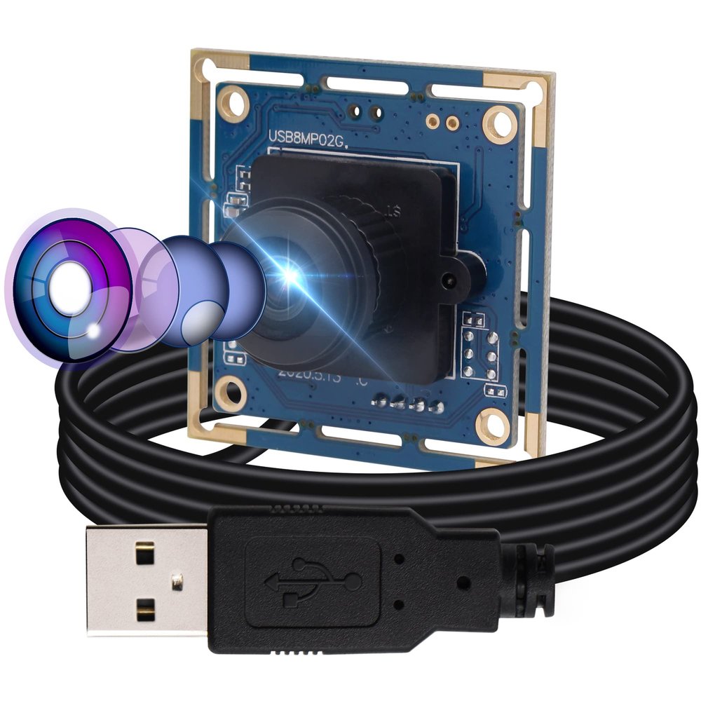 8MP USB Camera Module - Wide Angle 180-Degree Fisheye Lens Webcam Board for Computer, IMX179 4K Security CCTV Camera for Raspberry Pi Mac
