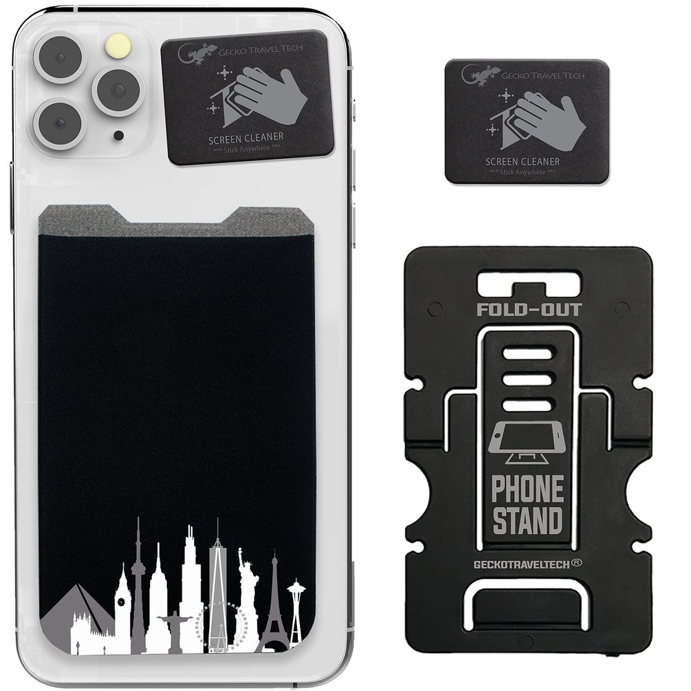 Gecko Iconic Buildings Print Card Holder - The Pyramids of Giza - Eiffel Tower - Statue of Liberty - Big Ben - Empire State Building - Oriental Pearl Radio & TV Design Pring - CITYSCAPE