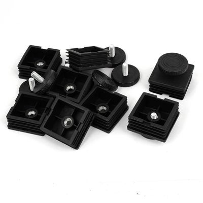 uxcell 48mm x 48mm Thread Tube Insert Adjustable PP Plastic Leveling Foot Black 8 Sets