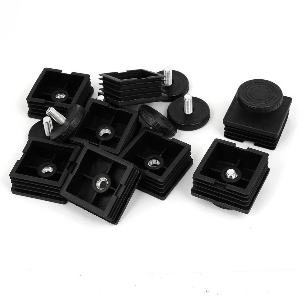 uxcell 48mm x 48mm Thread Tube Insert Adjustable PP Plastic Leveling Foot Black 8 Sets