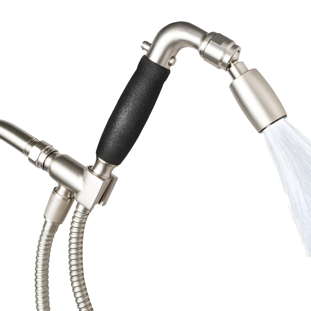 High Sierra Solid Lead-Free Metal Handheld Shower Head, Trickle Valve, Includes 72 Flexible Stainless Steel Hose With Biofilm Resistant Silicone Inner Tube, Holder. Low Flow 1.8 GPM. Nickel