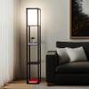 Brightech Maxwell - Modern Shelf Floor Lamp with Lamp Shade & Warm White LED Bulb, Corner Display Floor Lamp with Shelves for Living Room, Bedroom, Nightstand Office, Home Decor Storage - Black view 3