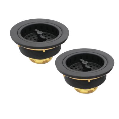 Westbrass Wing Nut Style Large Kitchen Sink Basket Strainer, 2 Pack, Matte Black, D2135-62