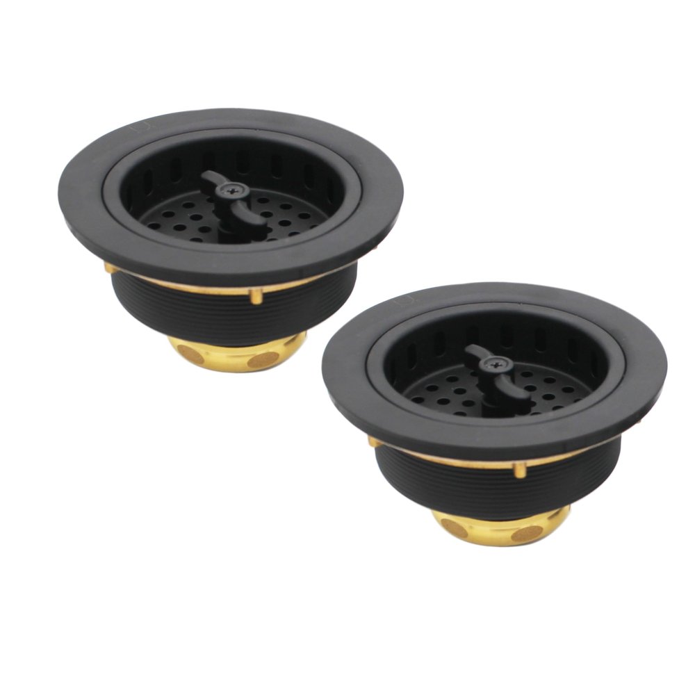 Westbrass Wing Nut Style Large Kitchen Sink Basket Strainer, 2 Pack, Matte Black, D2135-62