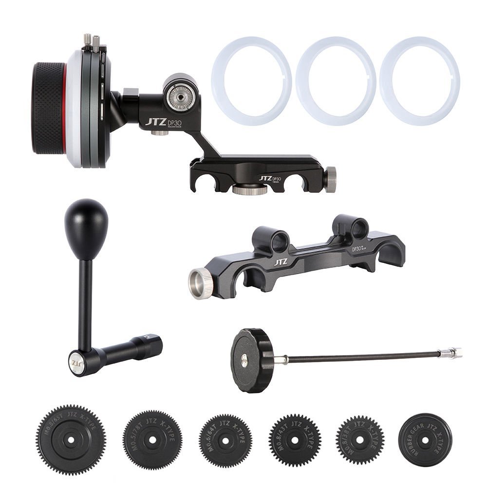 JTZ DP30 Cine Follow Focus Puller 15mm / 19mm Rail Sytem KIT for FS700 C300 C500 II III Blackmagic URSA Mini BMCC BMPCC 4K 6K A7 A7R A7S II III IV A9 ARRI Lens Video Cinema DSLR Cameras