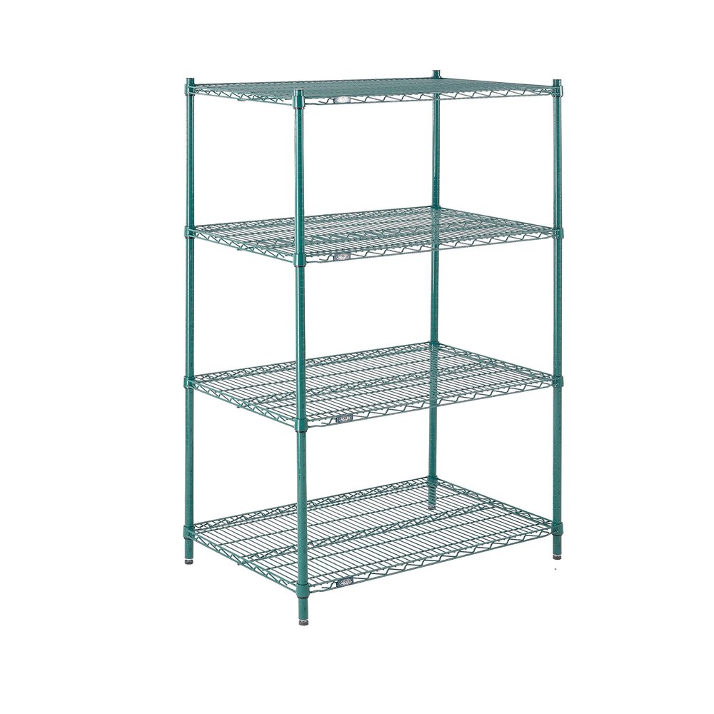 Nexel Poly-Green Adjustable Wire Shelving Unit, 4 Tier, Heavy Duty Commerical Storage Organizer Wire Rack, 24" x 36" x 74", Green