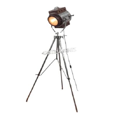 THOR INSTRUMENTS Modern SPOT SEARCHLIGHT Designer Wooden LAMP with Steel Chrome Tripod Stand Rustic Vintage Home Decor Gifts
