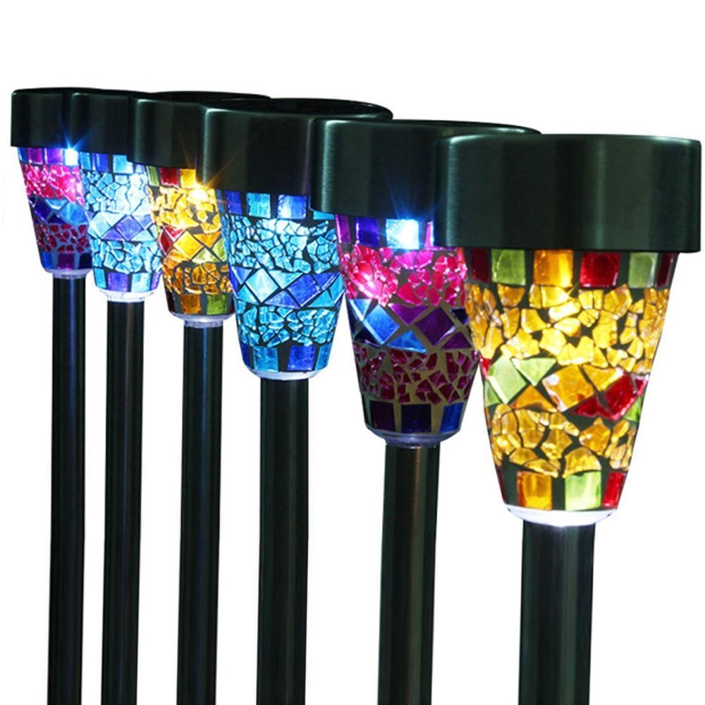 Solar Mosaic Border Led Path Lights, KEEDA Garden Decoration Christmas Gift with ON/OFF Switch (6 Pack)