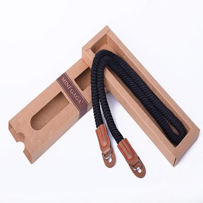 MINI GAGA Vintage Handmade Cotton Leather Rope Camera Neck Strap for Micro Single and DSLR Camera Long Black