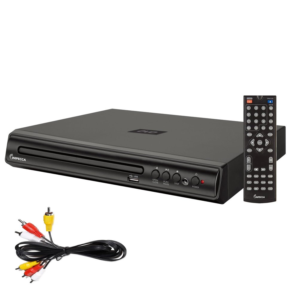 Impecca DVHP9109 Compact DVD Player for TV w/USB Input/AV, Multi-Region, AV Cables and Remote Control Included, Supported Built-in PAL/NTSC System,