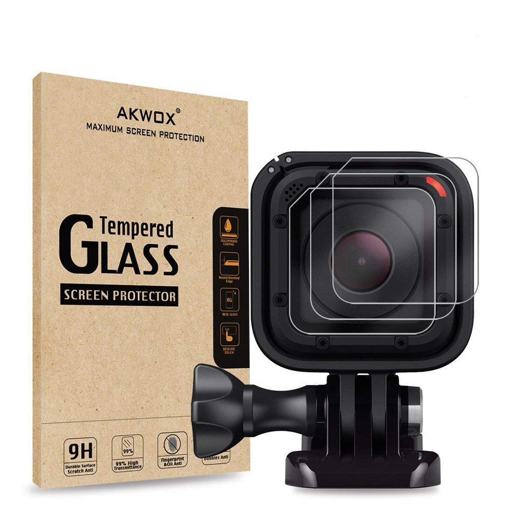 AKWOX (Pack of 3) Tempered Glass Screen Protector for Gopro Hero 4 Session Hero 5 Session, 0.3mm 9H Hard Scratch-resistant Camera Lens Film for GoPro Hero4 Session/Hero5 Session Camera Accessories