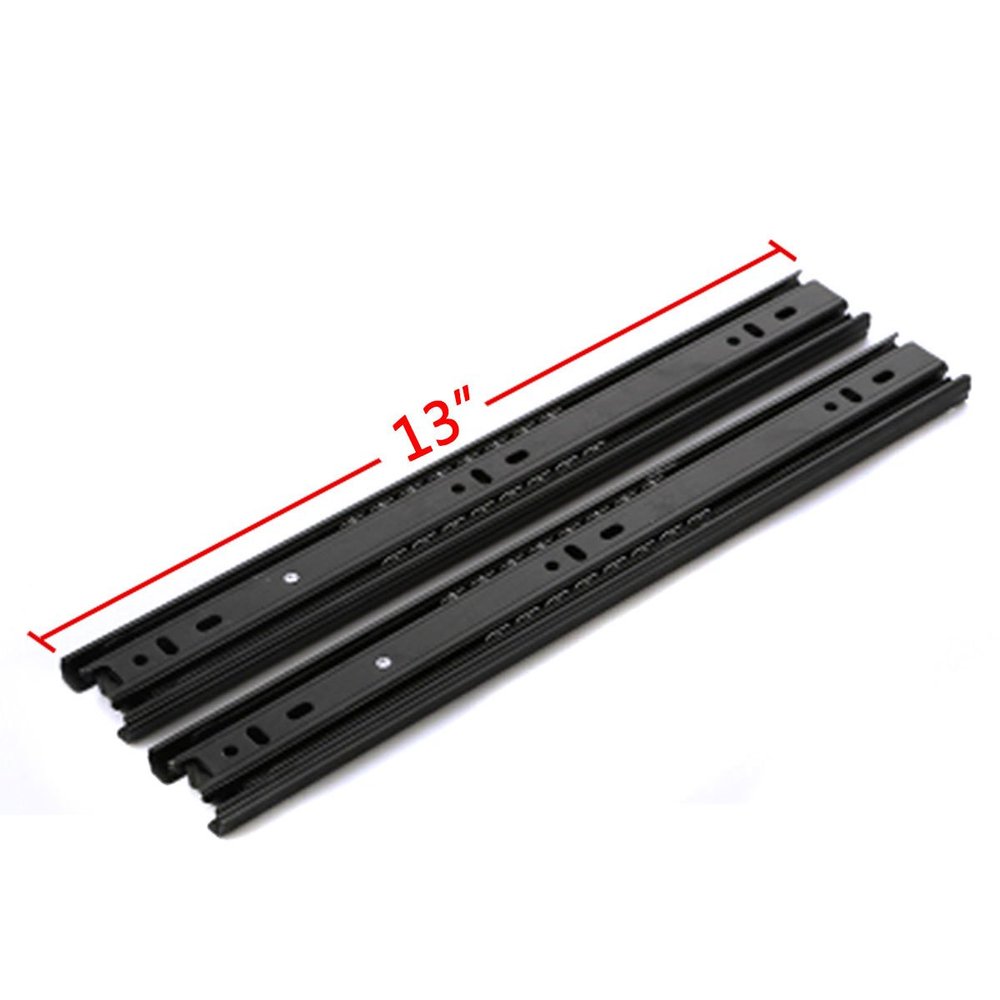GLE2016 A Pair of Black Metal Quiet Ball Bearing Full Extension 3 Section Drawer Slide, Side Mount