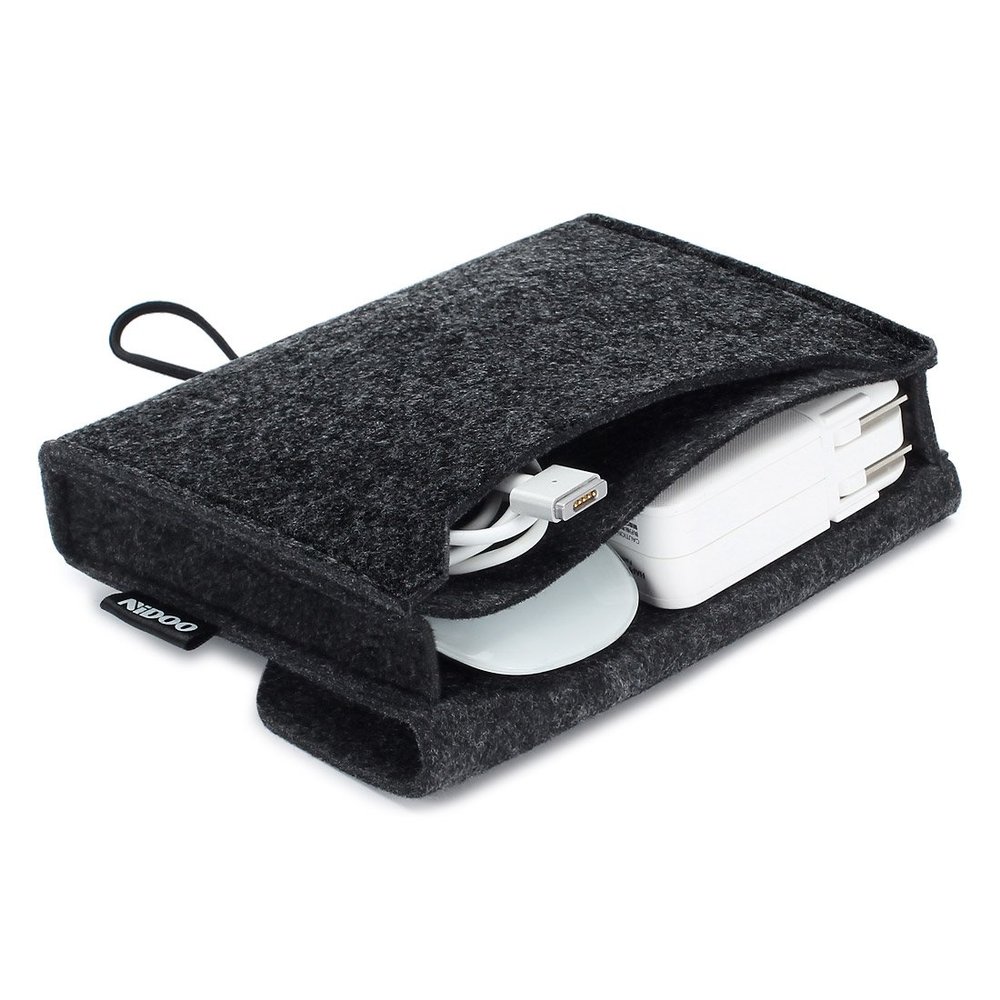 NIDOO Portable Felt Storage Bag, All-Purpose Carrying Bags, Electronics Accessories Protective Case for MacBook Power Adapter, Mouse, Cellphone, Cables, Power Bank, Portable External Hard Drive, Black
