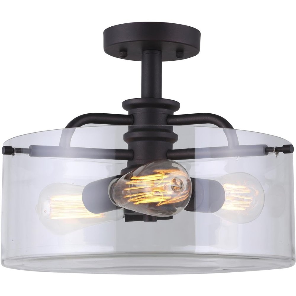 Canarm Albany 3 Light Semi Flush with Clear Glass - Oil Rubbed Bronze