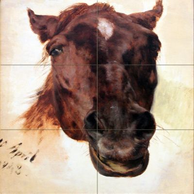 Horse by Adolph Friedrich Erdmann von Menzel Tile Mural Kitchen Bathroom Wall Backsplash Behind Stove Range Sink Splashback 2x3 8" Ceramic, Matte