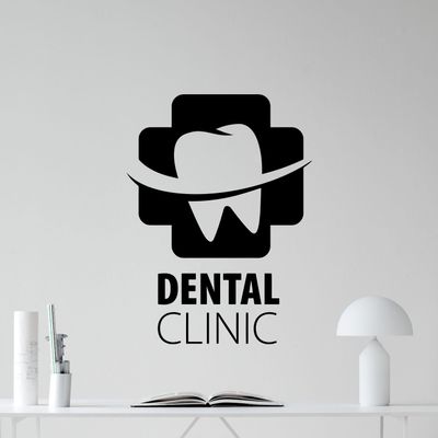 Dental Clinic Wall Decal Stomatology Dental Care Logo Emblem Teeth Hospital Medicine Vinyl Sticker Office Wall Decor Wall Art Design Mural 60bar
