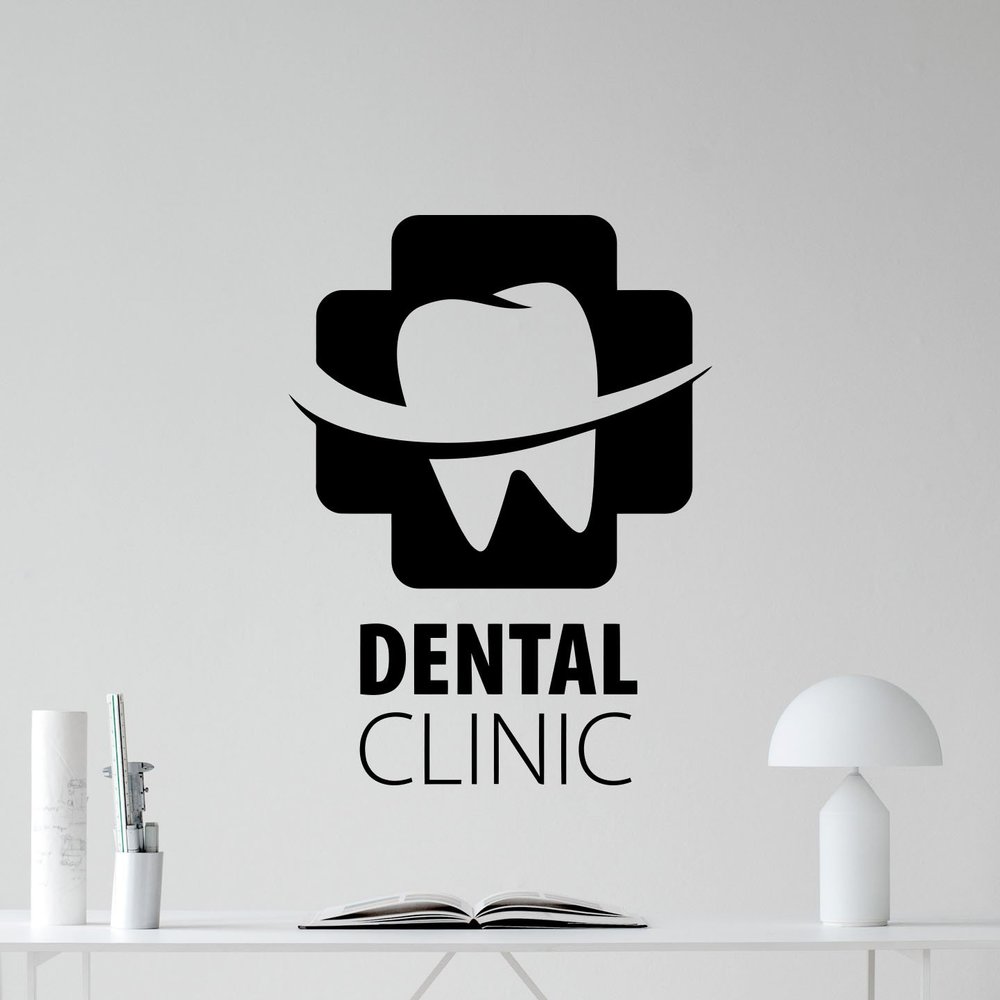 Dental Clinic Wall Decal Stomatology Dental Care Logo Emblem Teeth Hospital Medicine Vinyl Sticker Office Wall Decor Wall Art Design Mural 60bar