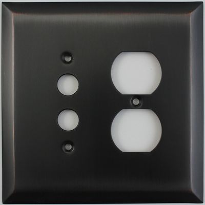 Jumbo Stamped Oil Rubbed Bronze Two Gang Combo Wall Plate - One Push Button Light Switch One Duplex Outlet