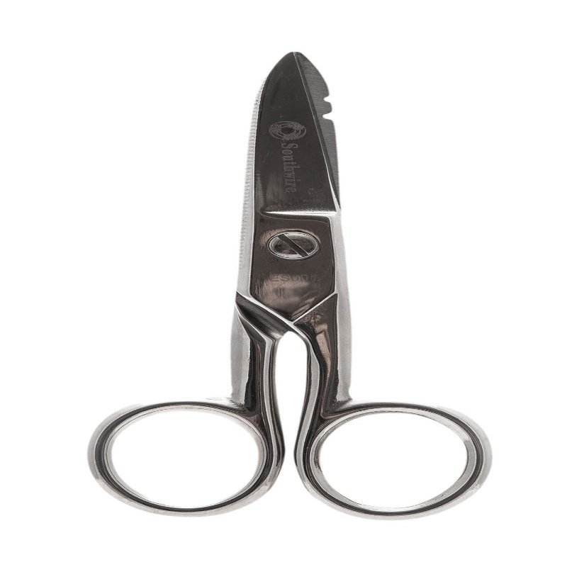 Southwire Electrician's Scissors - Designed for Wire Stripping & Cutting - Tempered Steel Blades - Corrosion-Resistant Nickel-Plated Finish - Integrated Scraper & File - Standard Size