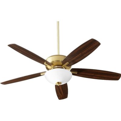 Quorum 70525-80 Protruding Mount, 5 Dark Oak/Walnut Blades Ceiling fan with 13 watts light, Aged Brass
