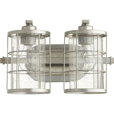 Quorum 5364-2-7 Restoration Two Light Vanity from Ellis Collection in Pewter, Nickel, Silver Finish, Tumbled Steel
