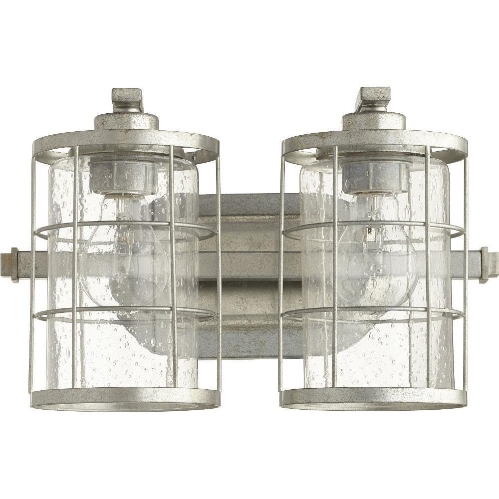 Quorum 5364-2-7 Restoration Two Light Vanity from Ellis Collection in Pewter, Nickel, Silver Finish, Tumbled Steel