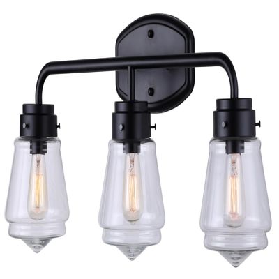 Canarm Lochlan 3 Light Vanity Light with Clear Glass - Matte Black Finish - Easy Connect Included