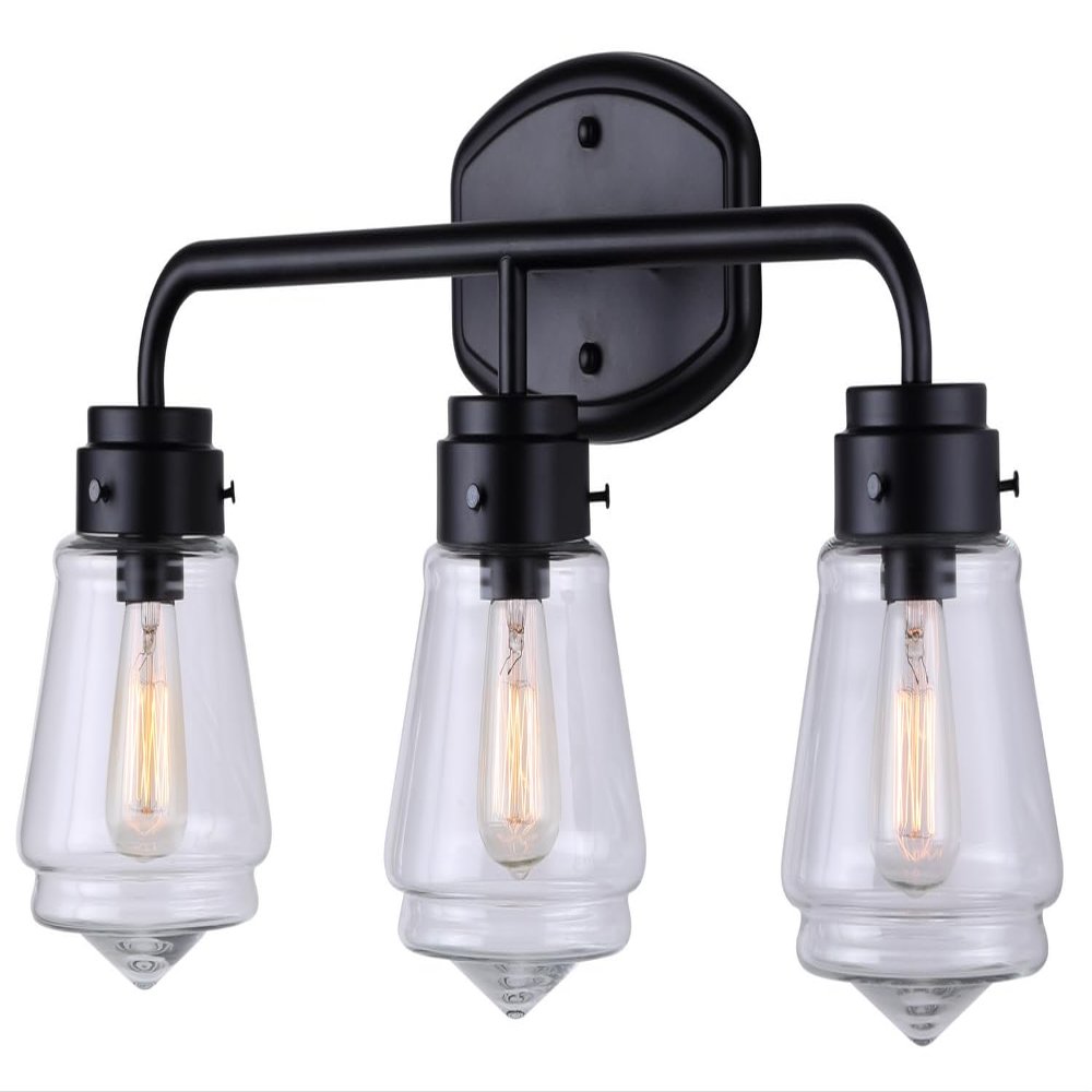 Canarm Lochlan 3 Light Vanity Light with Clear Glass - Matte Black Finish - Easy Connect Included