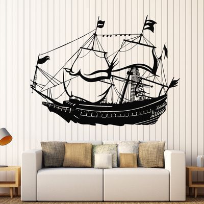 DesignToRefine Vinyl Wall Decal Nautical Sailor Sail Ship Brig Boat Stickers Large Decor (806ig) Orange