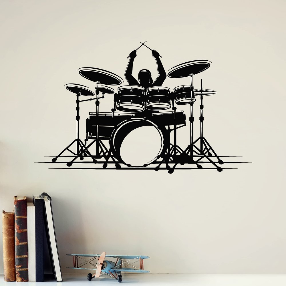 Large Vinyl Wall Decal Drummer Music Drum Musical Art Rock Pop Stickers Large Decor (ig4641) Black