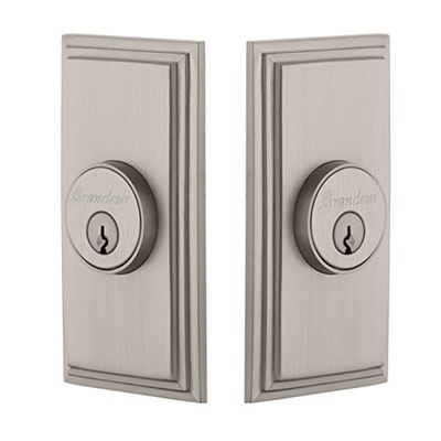 Grandeur 826055 Double Cylinder Deadbolt with Carre Plate in Satin Nickel, Double Cylinder Deadbolt - 2.75