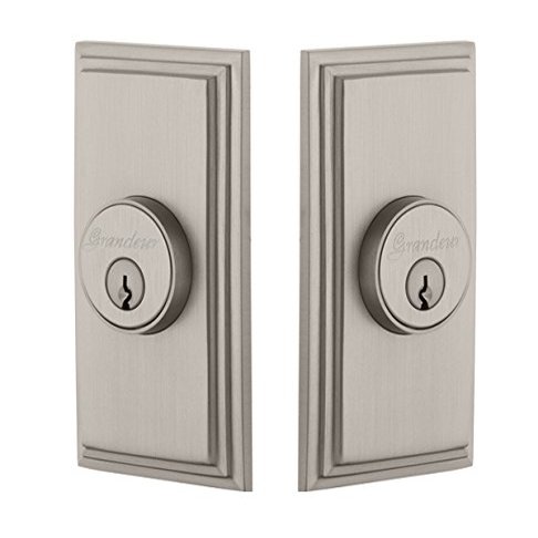 Grandeur 826055 Double Cylinder Deadbolt with Carre Plate in Satin Nickel, Double Cylinder Deadbolt - 2.75