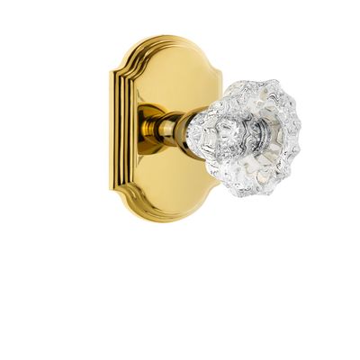 Grandeur 821191 Arc Plate Privacy with Biarritz Crystal Knob in Lifetime Brass, 2.375