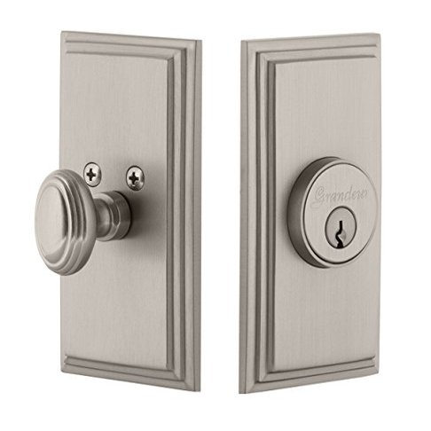 Grandeur Single Cylinder Deadbolt with Carre Plate, Satin Nickel, Single Cylinder Deadbolt 2.75" Keyed Alike