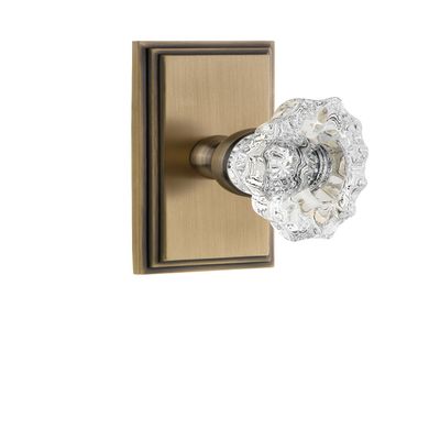 Grandeur 825218 Carre Plate Privacy with Biarritz Crystal Knob In Vintage Brass, Privacy - 2.75