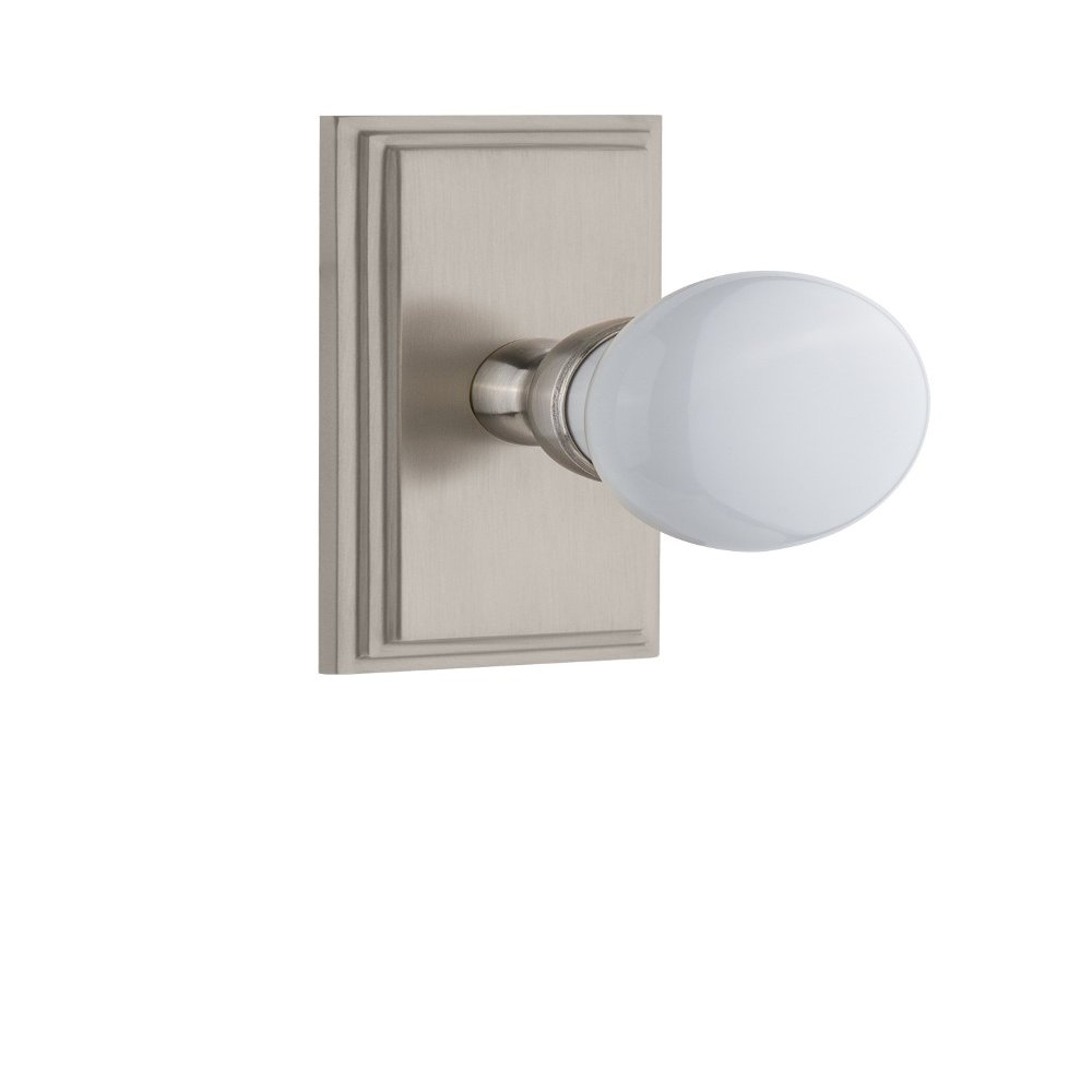 Grandeur 825384 Carre Plate Privacy with Hyde Park Knob in Satin Nickel, Privacy - 2.75