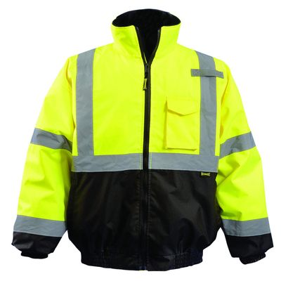 OccuNomix LUX-350-JB-BY3X High Visibility 2-in-1 Quilted Black Bottom Bomber Jacket with Zip-Out Quilted Liner and 7 Pockets, Class 3, 100% ANSI Polyester, 3X-Large, Yellow