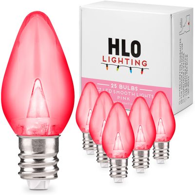 Holiday Lighting Outlet LED Smooth C7 Pink Replacement Christmas Light Bulbs for E12 Sockets, Energy Efficient Commercial Grade, 2 Diode 0.58 Watt (LED) Bulbs. Pack of 25 Bulbs