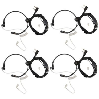 HQRP 4-Pack Acoustic Tube Earpiece PTT Throat Mic Headset Compatible with Kenwood NX420, NX240v, NX340u, NX320, NX220 Sun Meter