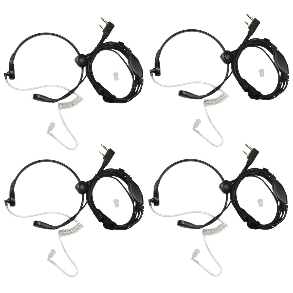 HQRP 4-Pack Acoustic Tube Earpiece PTT Throat Mic Headset Compatible with Kenwood NX420, NX240v, NX340u, NX320, NX220 Sun Meter