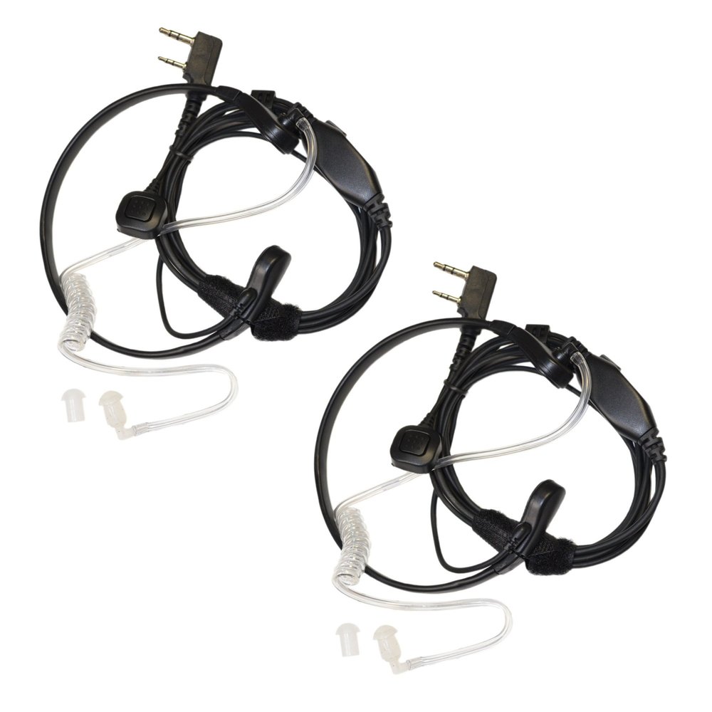 HQRP 2-Pack Acoustic Tube Earpiece PTT Throat Mic Headset Compatible with Kenwood TK-2212, TK-2212K, TK-2302, TK-2312 Sun Meter