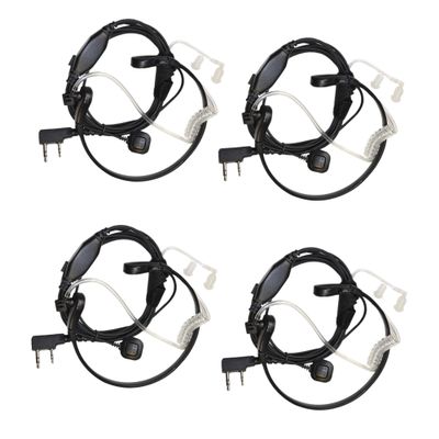 HQRP 4-Pack Acoustic Tube Earpiece PTT Throat Mic Headset Compatible with Baofeng BF-888, BF-888S, BF-999, BF-999S Sun Meter