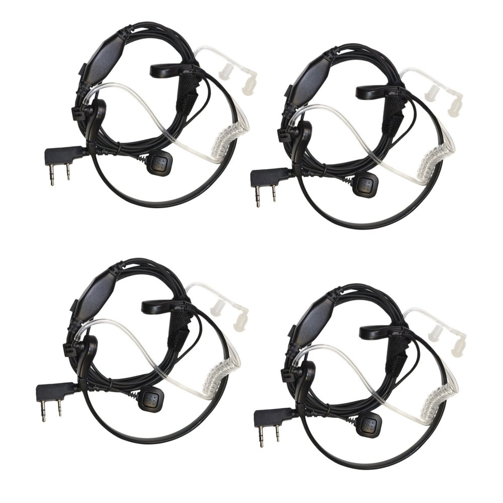 HQRP 4-Pack Acoustic Tube Earpiece PTT Throat Mic Headset Compatible with Baofeng BF-888, BF-888S, BF-999, BF-999S Sun Meter