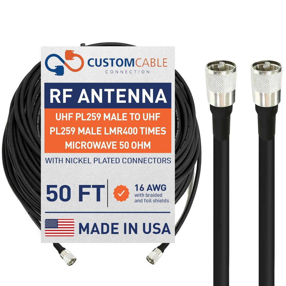 Custom Cable Connection UHF PL259 Male to UHF PL259 Male LMR400 Times Microwave 50 Ohm Coax Low Loss Antenna Cable for Ham Radio, WLAN, CB Radio and WiFi Antenna Feeders (50 Foot)