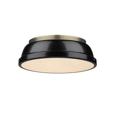 Golden Lighting 3602-14 AB-BK Duncan Flush Mount, Aged Brass with Black Shade