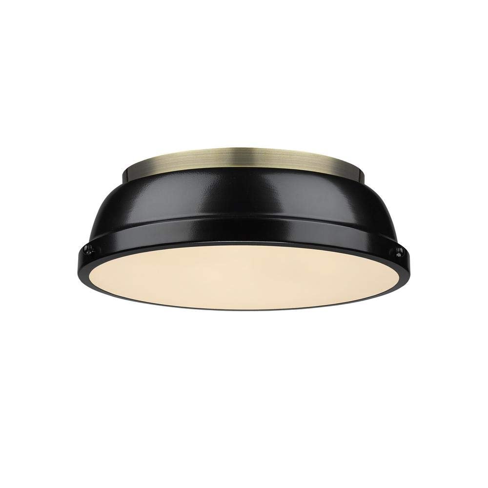 Golden Lighting 3602-14 AB-BK Duncan Flush Mount, Aged Brass with Black Shade