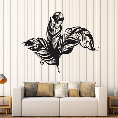 Vinyl Wall Decal Beautiful Feathers House Interior Stickers (ig4131) White